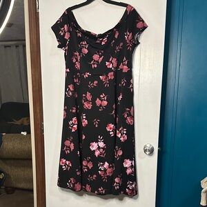 NWOT Torrid Off the Shoulder Black Dress with Pink Floral Design